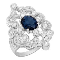 14k White Gold 1.75ct Sapphire 1.27ct Diamond Ring