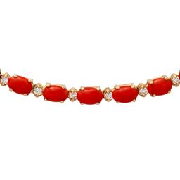 14k Yellow Gold 17.62ct Coral 1.18ct Diamond Necklace