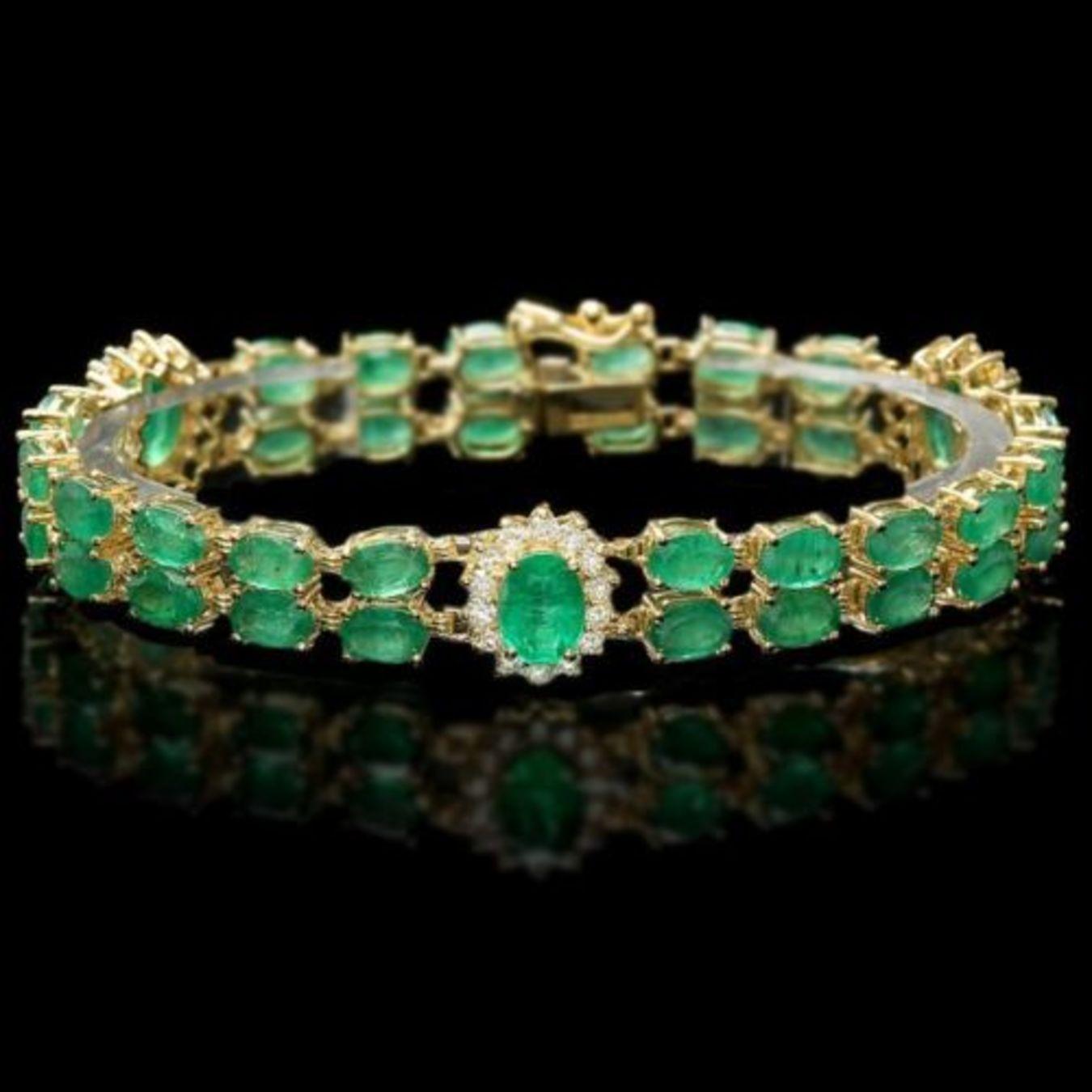 14K Gold 18.21ct Emerald 1.54ct Diamond Bracelet