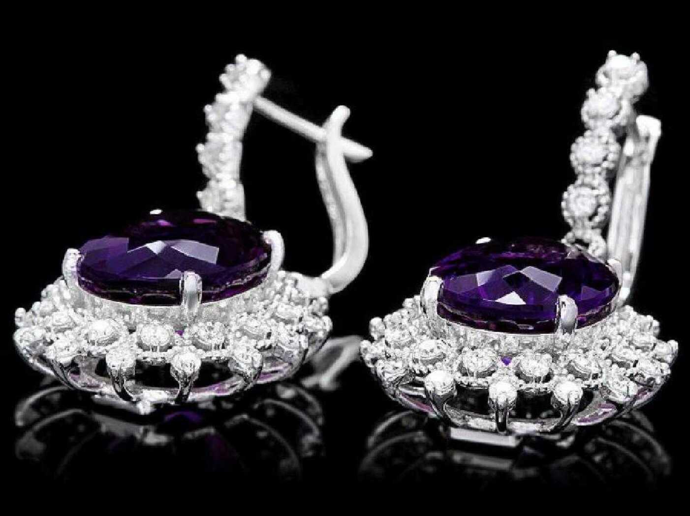 14K White Gold 12.50ct Amethyst and 1.65ct Diamond Earrings
