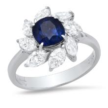 Platinum Setting 1.76ct Sapphire and 1.42ct Diamond Ring