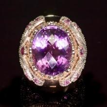 14K Rose and White Gold 16.01ct Amethyst 1.08ct Sapphire and 1.29ct Diamond Ring