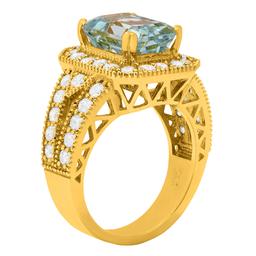 14k Yellow Gold 3.79ct Aquamarine 1.44ct Diamond Ring