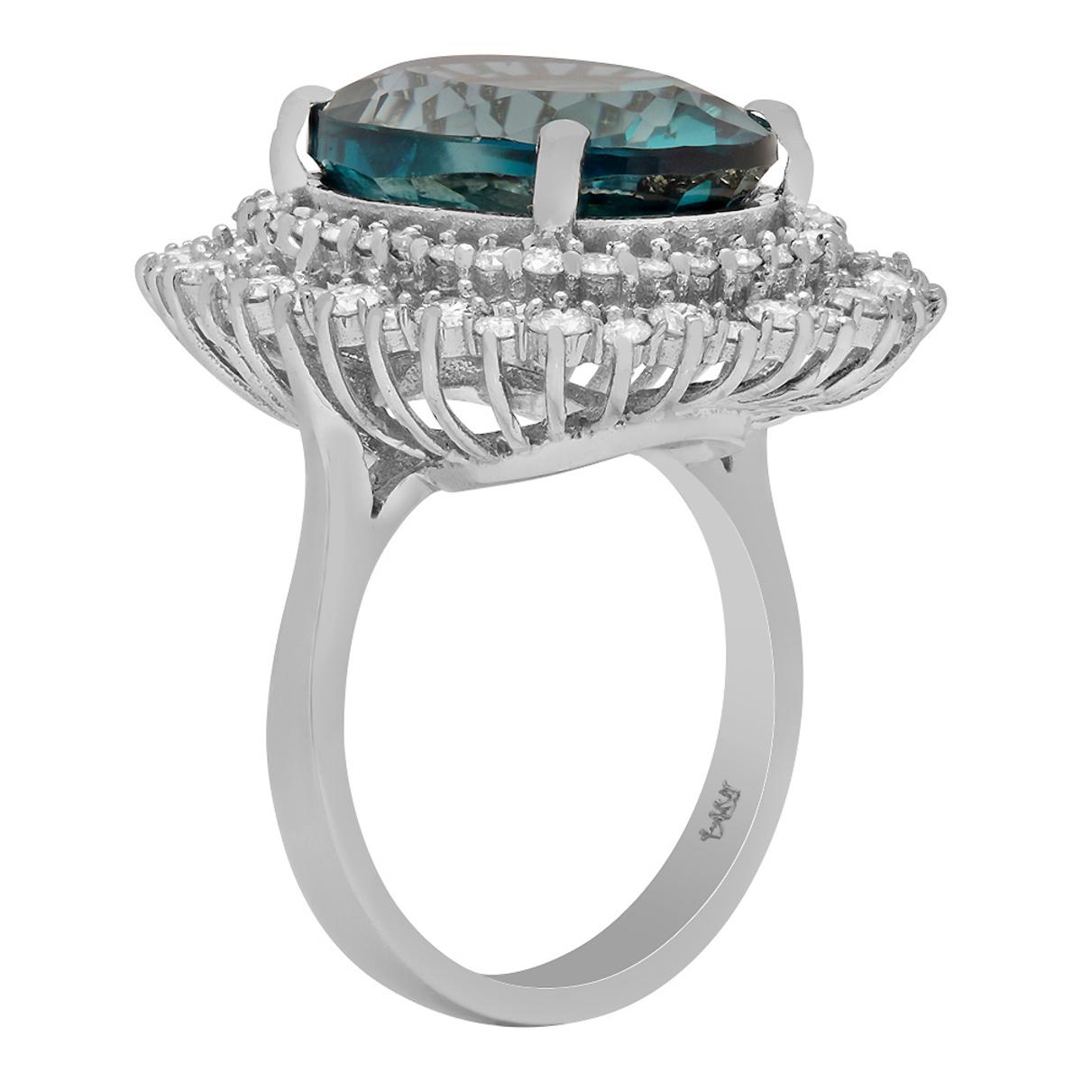 14k White Gold 16.12ct Blue Topaz 1.65ct Diamond Ring