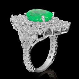 14k White Gold 4.23ct Emerald 4.60ct Diamond Ring