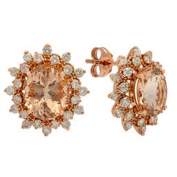 14k Rose Gold 5.05ct Morganite 1.68ct Diamond Earrings