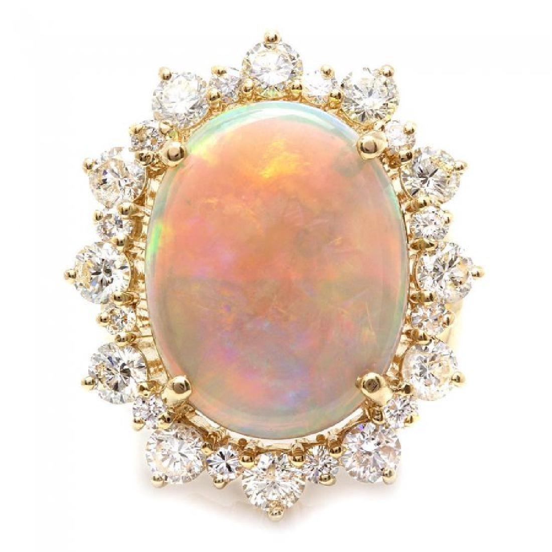 14K Yellow Gold 5.92ct Opal and 2.37ct Diamond Ring