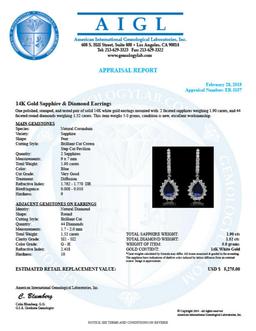 14K White Gold 1.90ct Sapphire and 1.52ct Diamond Earrings