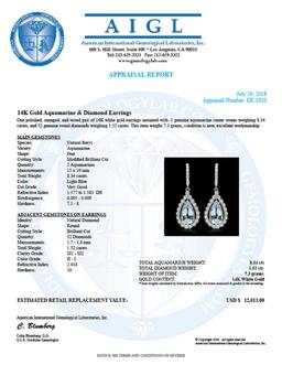 14k Gold 8.34ct Aquamarine 1.52ct Diamond Earrings