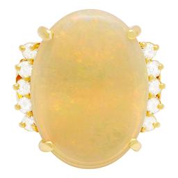 14k Yellow Gold 11.44ct White Opal 0.53ct Diamond Ring