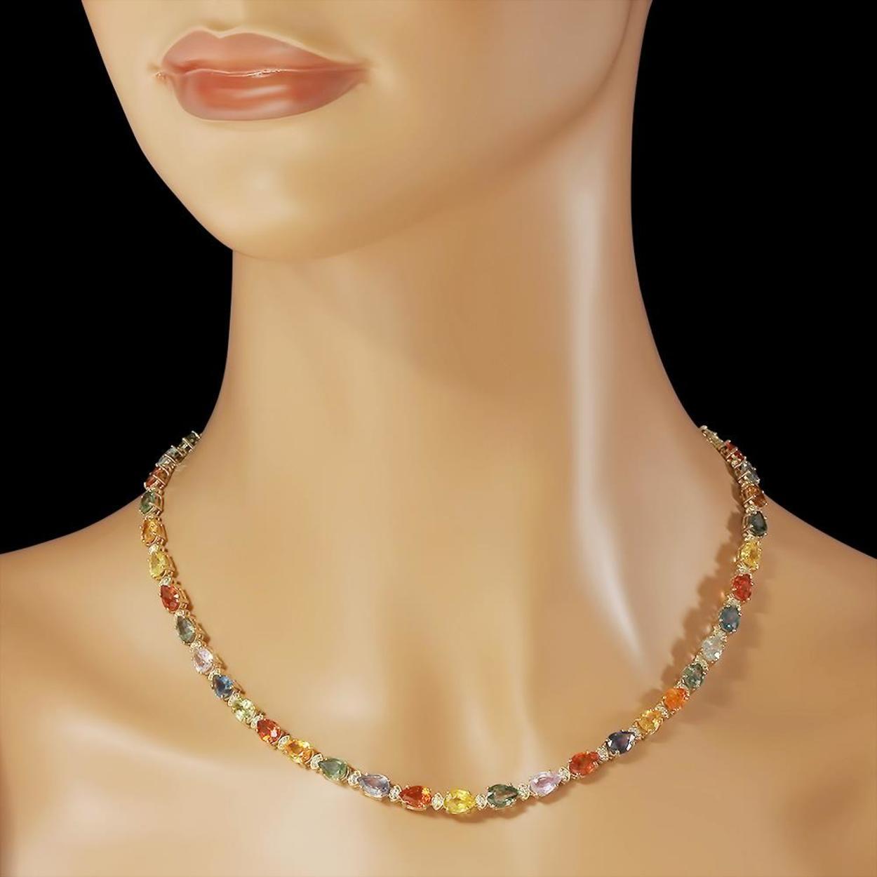 14K Gold 37.06ct Fancy Color Sapphire 1.58ct Diamond Necklace
