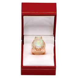 14k Rose Gold 8.91ct Opal 1.09ct Diamond Ring