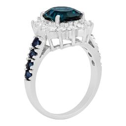 14k White Gold 3.00ct Blue Topaz 0.51ct Sapphire 0.69ct Diamond Ring