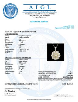 14K Gold 0.61ct Sapphire 2.68ct Diamond Pendant