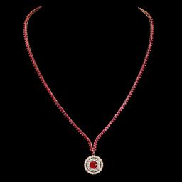 14k Rose Gold 10.88ct Ruby 1.24ct Diamond Necklace