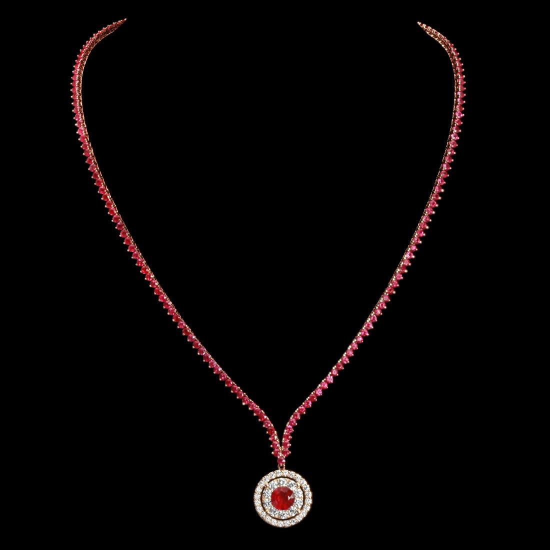 14k Rose Gold 10.88ct Ruby 1.24ct Diamond Necklace