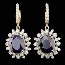 14K Yellow and White Gold 12.79ct Sapphire 2.27ct Diamond Earrings