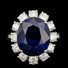 14K White Gold 9.17ct Sapphire and 1.86ct Diamond Ring