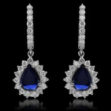 14K White Gold 1.90ct Sapphire and 1.52ct Diamond Earrings