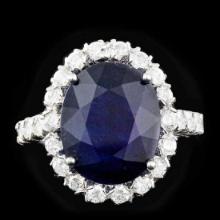 14K White Gold 7.82ct Sapphire and 1.23ct Diamond Ring