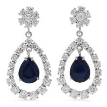 14K Gold  10.14ct Sapphire 7.11ct Diamond Earrings