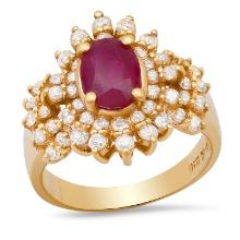 14K Yellow Gold Setting with 1.30ct Ruby and 0.88ct Diamond Ladies Ring