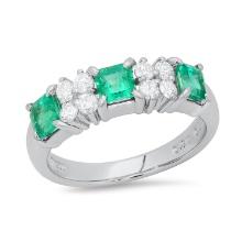 Platinum Setting wit 0.84ct Emerald and 0.33ct Diamond Ladies Ring