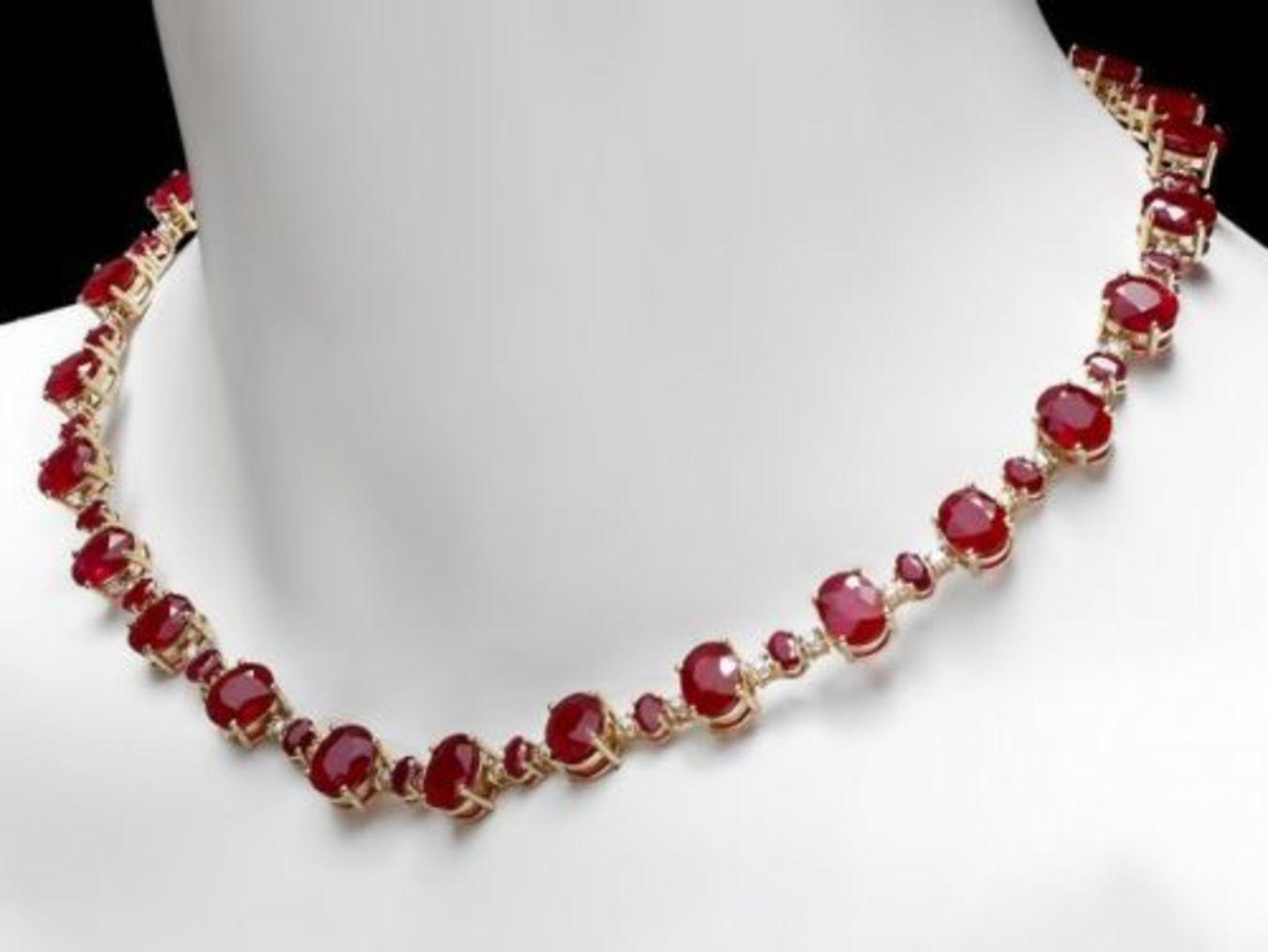 14K Yellow Gold 68.85ct Ruby and 1.82ct Diamond Necklace