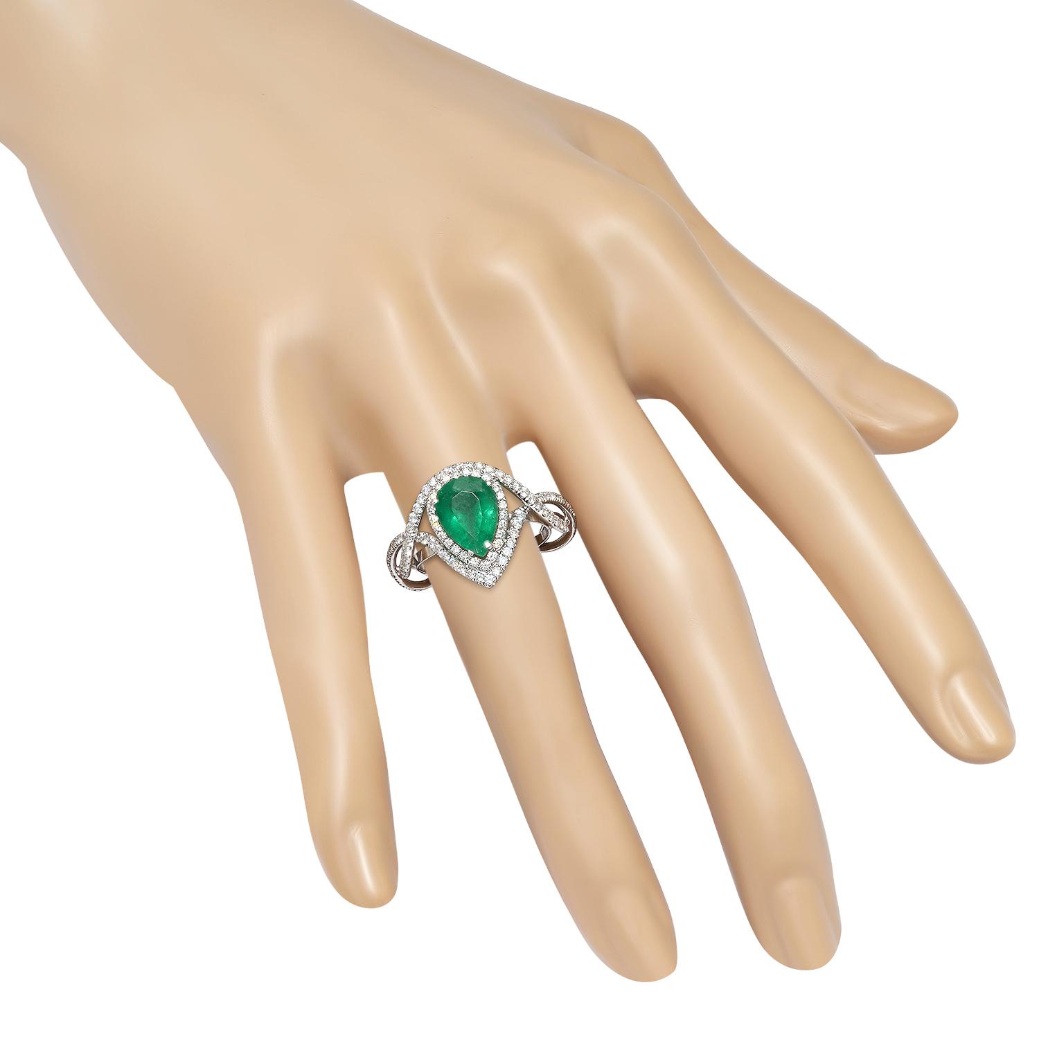 14K White Gold Setting with 2.50ct Emerald and 1.19ct Diamond Ladies Ring