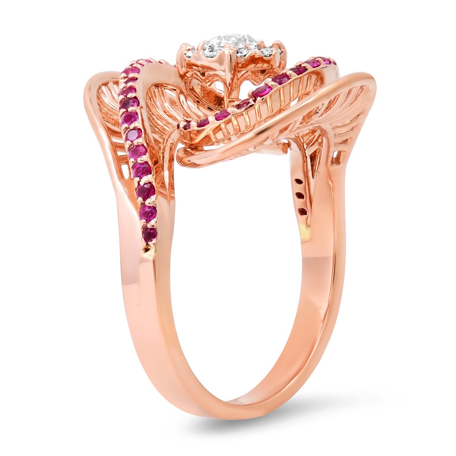 14K Rose Gold Setting with 0.42ct Ruby and 0.37tcw Diamond Ladies Ring