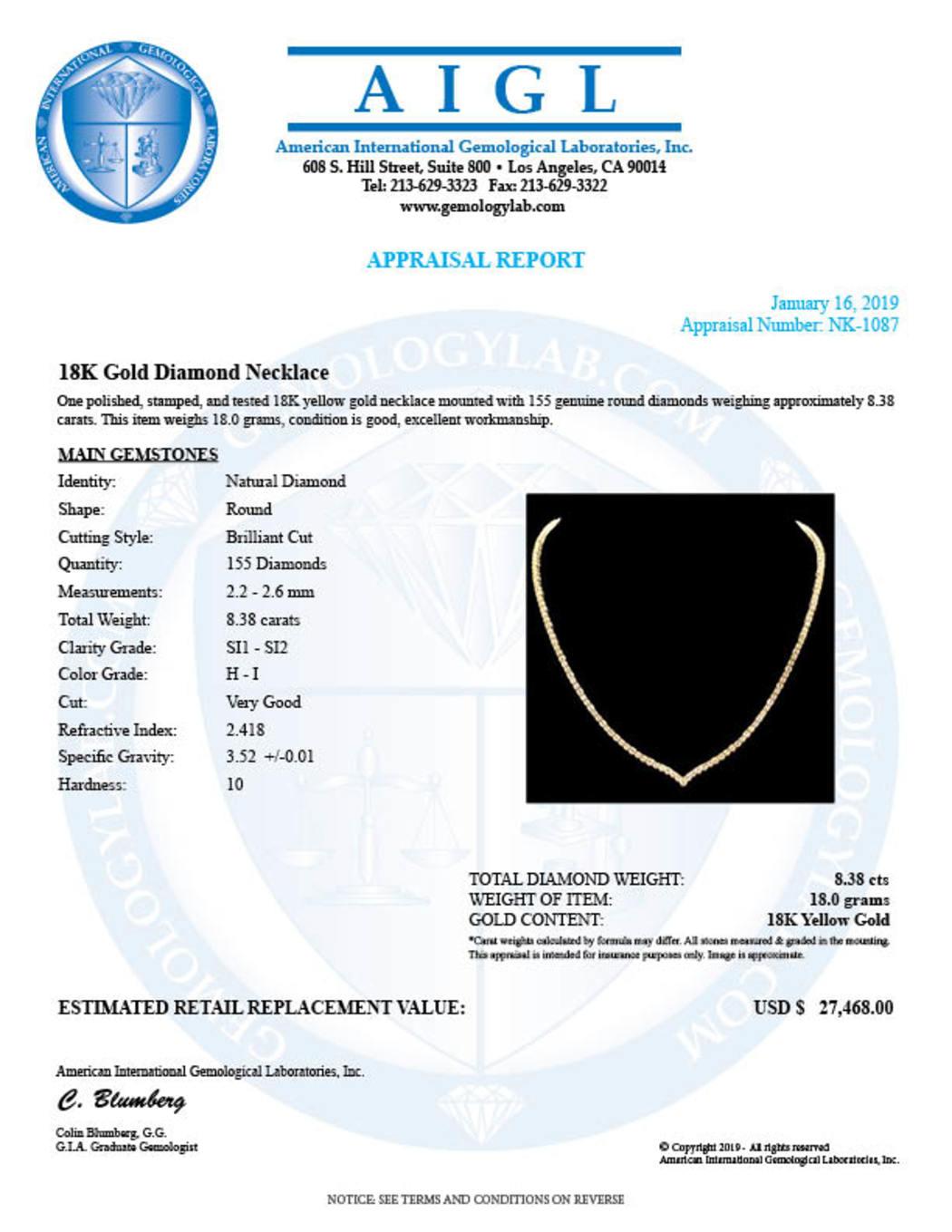 18K Yellow Gold 8.38ct Diamond Necklace