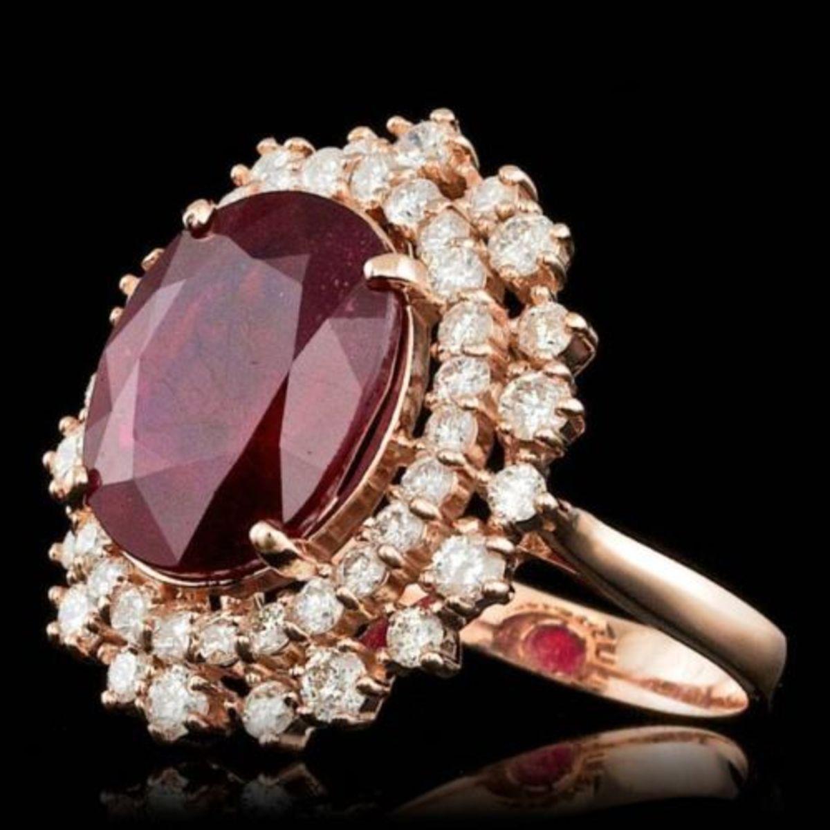 14K Rose Gold 8.70ct Ruby and 1.53ct Diamond Ring