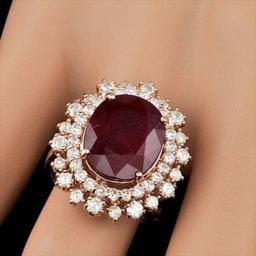 14K Rose Gold 8.70ct Ruby and 1.53ct Diamond Ring