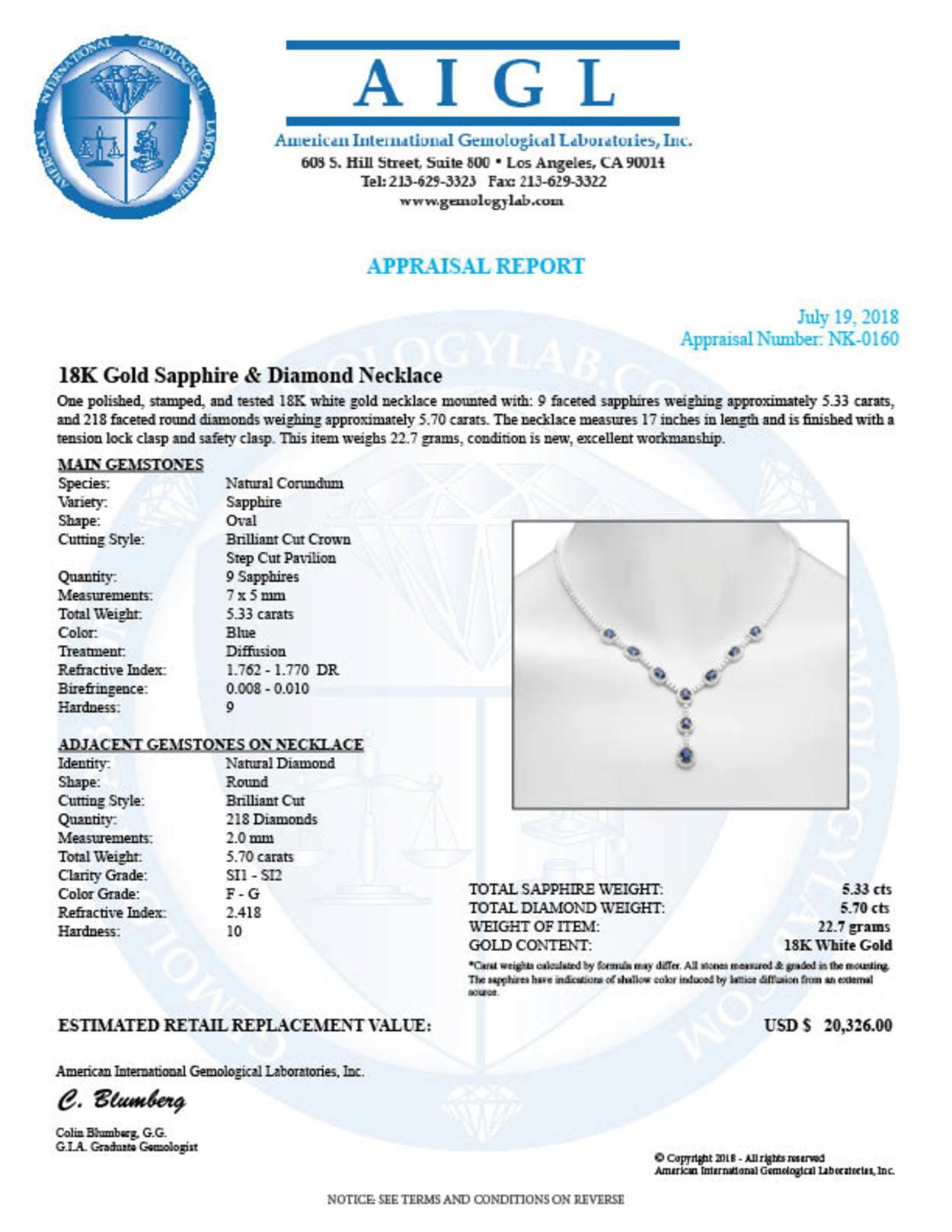 14K Gold 5.33ct Sapphire 5.70cts Diamond Necklace