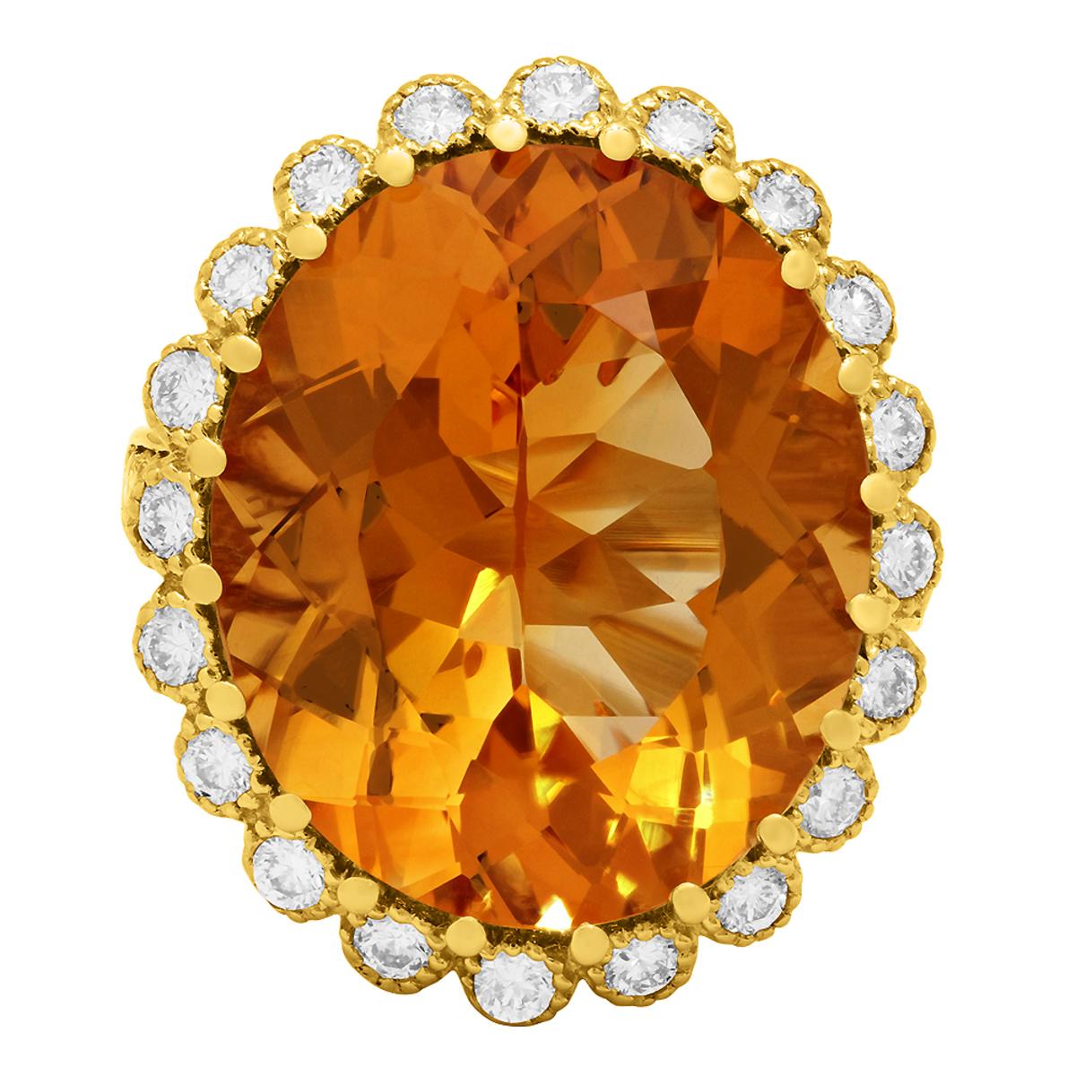 14k Yellow Gold 16.12ct Citrine 1.08ct Diamond Ring