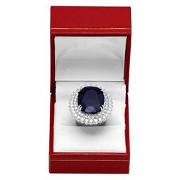 14k White Gold 26.12ct Sapphire 3.41ct Diamond Ring
