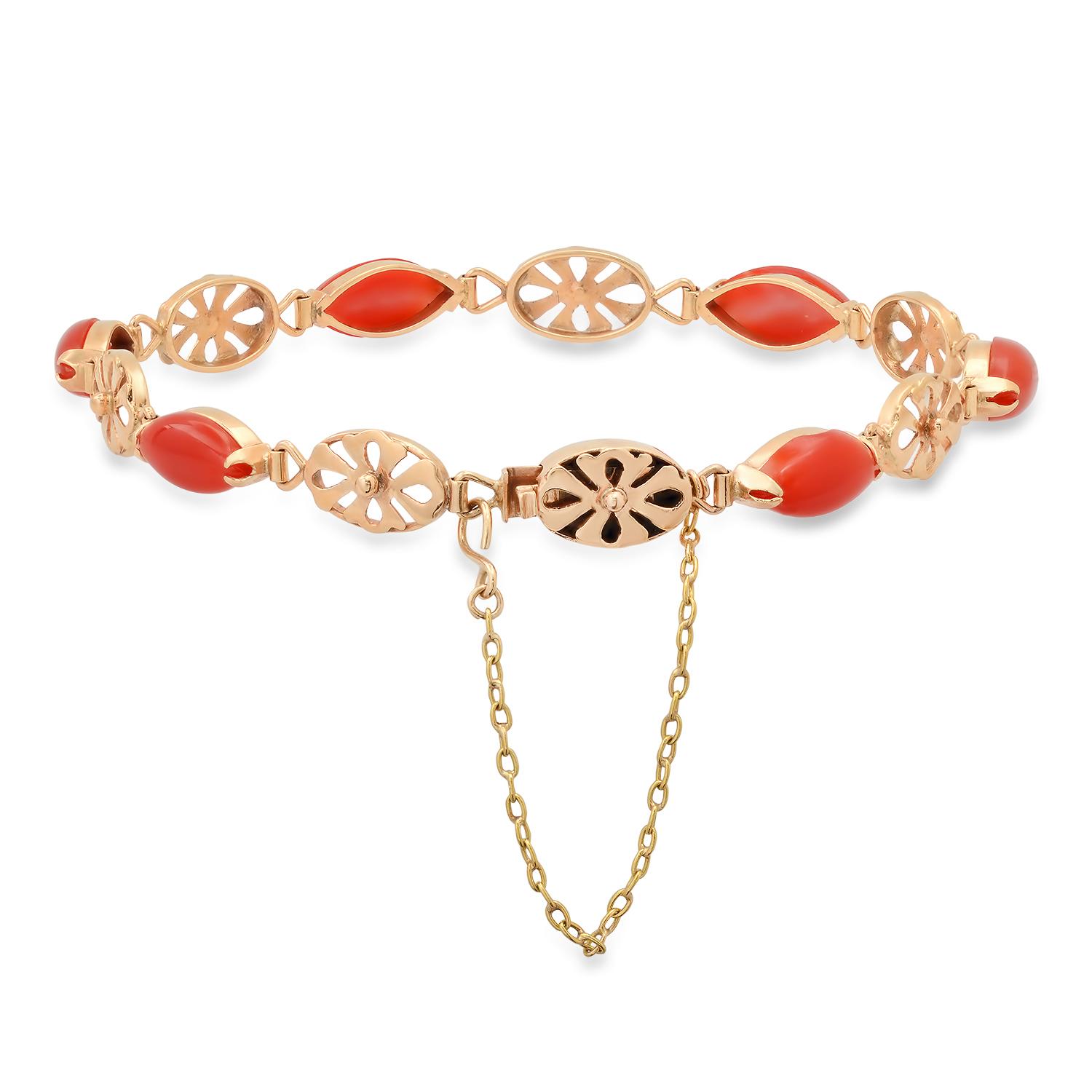 14K Yellow Gold Setting with 10.92ct Coral Ladies Bracelet