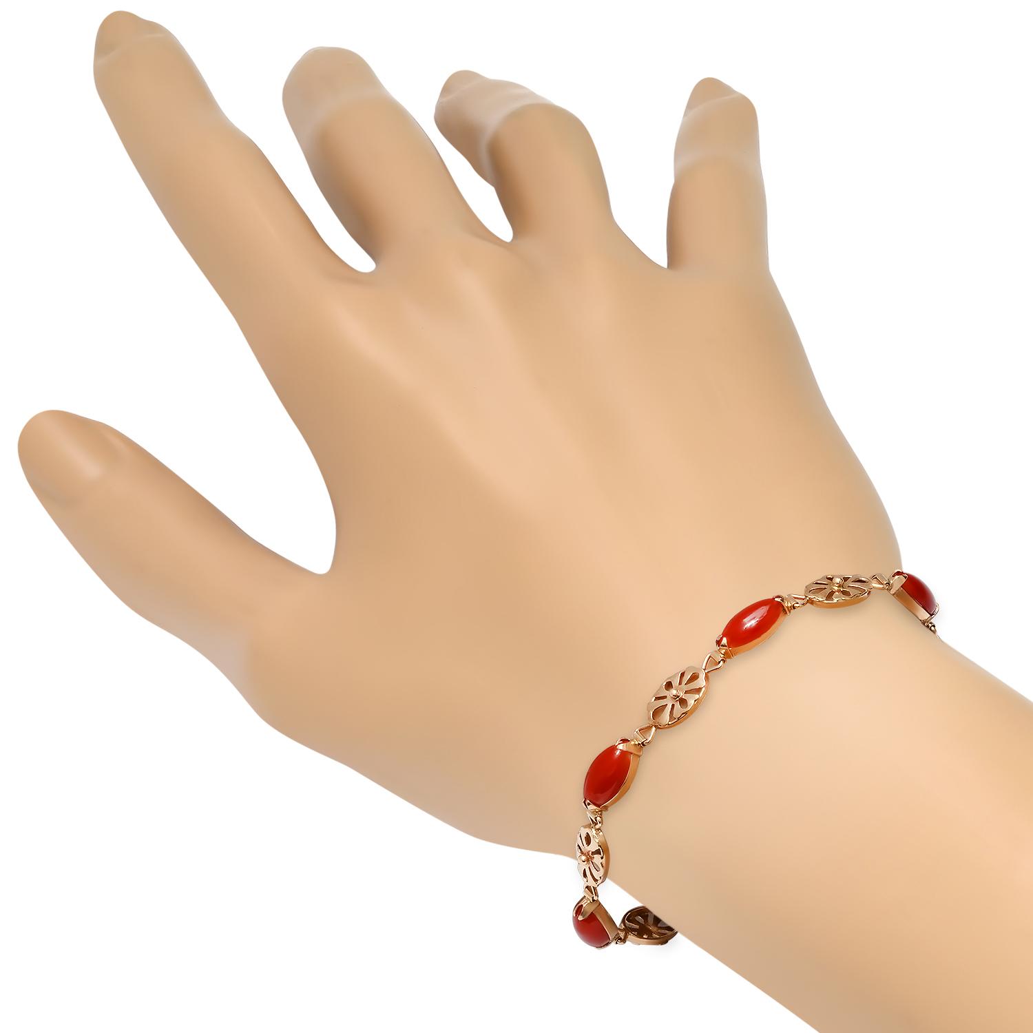 14K Yellow Gold Setting with 10.92ct Coral Ladies Bracelet