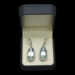 14K Gold 39.87ct Aquamarine & 2.36ct Diamond Earrings