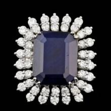 14K White Gold 13.69ct Sapphire and 2.44ct Diamond Ring