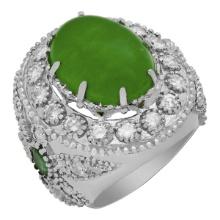 14k White Gold 9.31ct Jade 0.60ct Emerald 1.94ct Diamond Ring