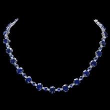 14K White Gold 56.77ct Sapphire and 1.64ct Diamond Necklace