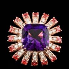 14K Rose Gold 7.41ct Amethyst 2.53ct Sapphire and 0.98ct Diamond Ring