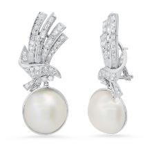 14K White Gold Setting with 18mm Pearls and 2.40ct Diamond Earrings