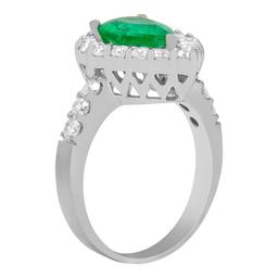 14k White Gold 1.35ct Emerald 1.22ct Diamond Ring