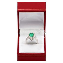 14k White Gold 1.35ct Emerald 1.22ct Diamond Ring