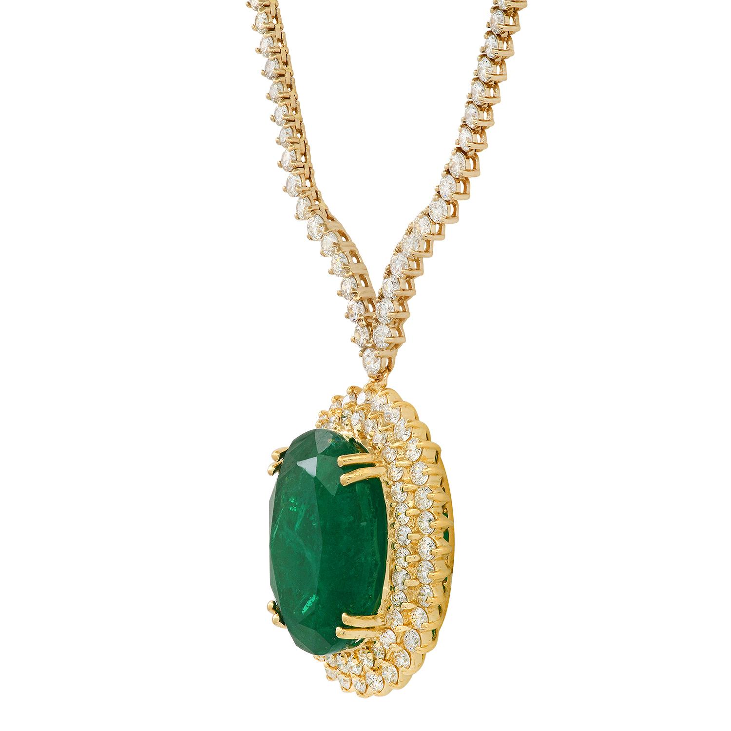 18K and 14K Yellow Gold Setting with 28.47ct Emerald and 7.97ct Diamond Necklace