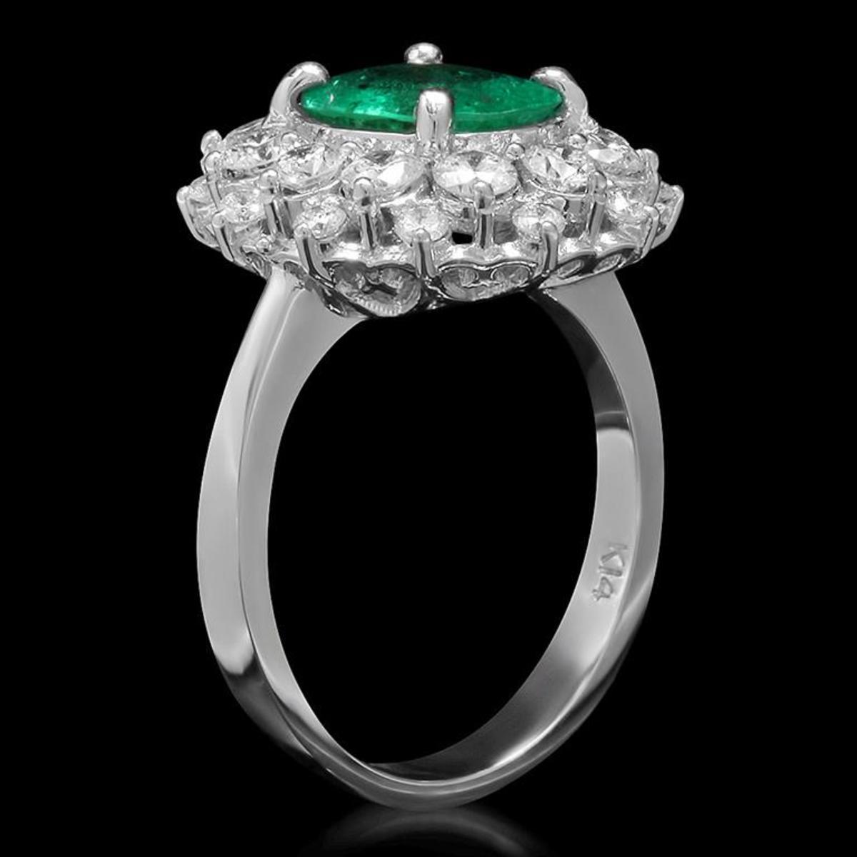 14K White Gold 1.81ct Emerald and 1.45ct Diamond Ring