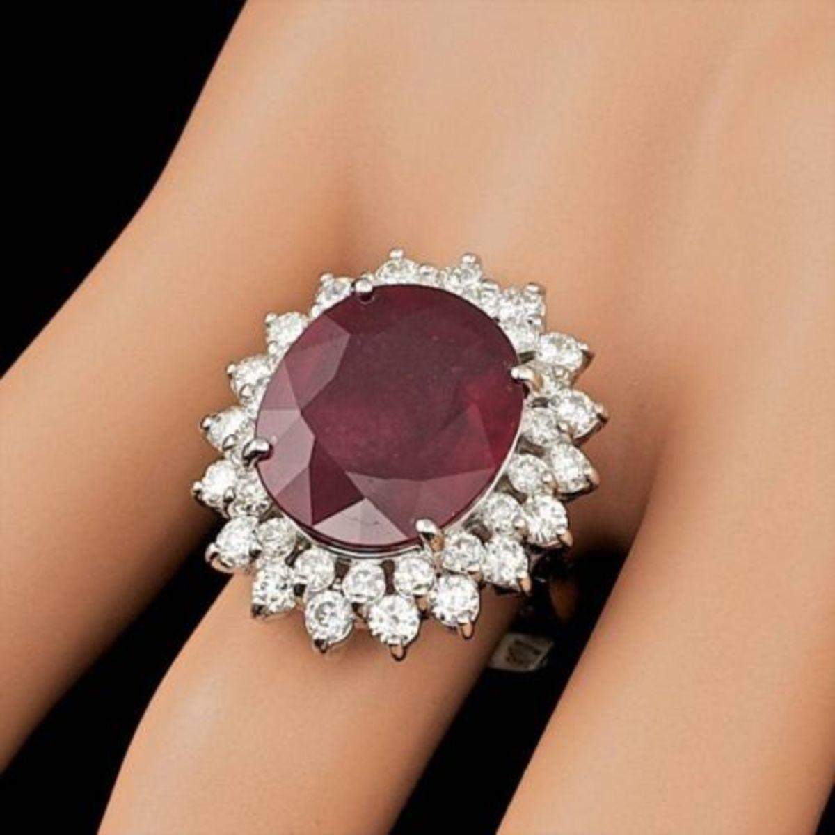 14K White Gold 10.77ct Ruby and 1.82ct Diamond Ring