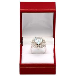 14k White Gold 5.47ct Aquamarine 0.86ct Diamond Ring